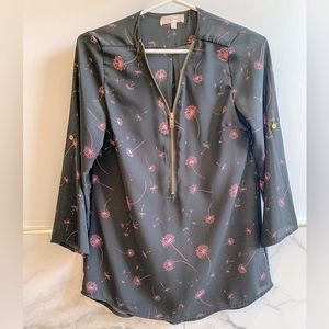 Stella Tweed Blouse.  Popover with Zipper Front.  Roll Sleeve Sash and Buttons